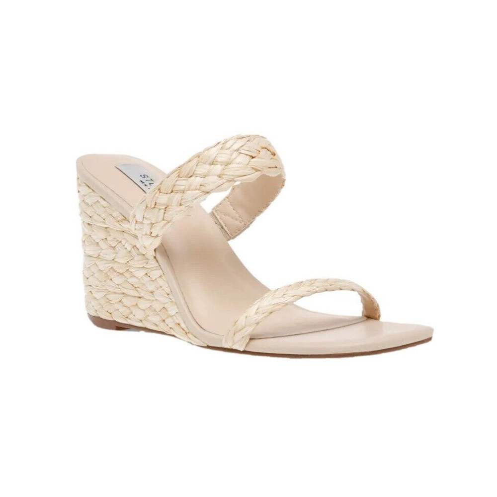 Steven New York Raffia Straw Detail Wedge Sandals Slide Cream Vacation Size 9